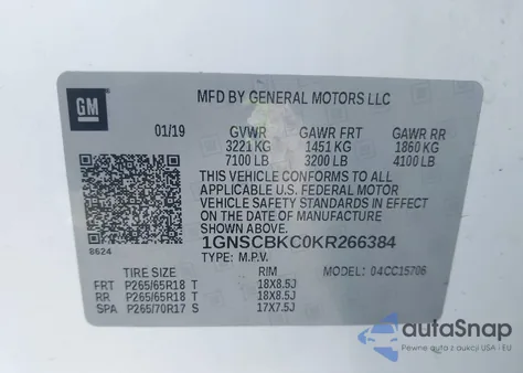 2019 Chevrolet Tahoe Lt from USA, damaged, VIN 1GNSCBKC0KR266384